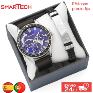 Roestvrij Stalen Armband Horloge Set, 2 Stuks Gift Set. Met Mens Gift Box Verzending Express 24H Spanje, Luxe, Elegante